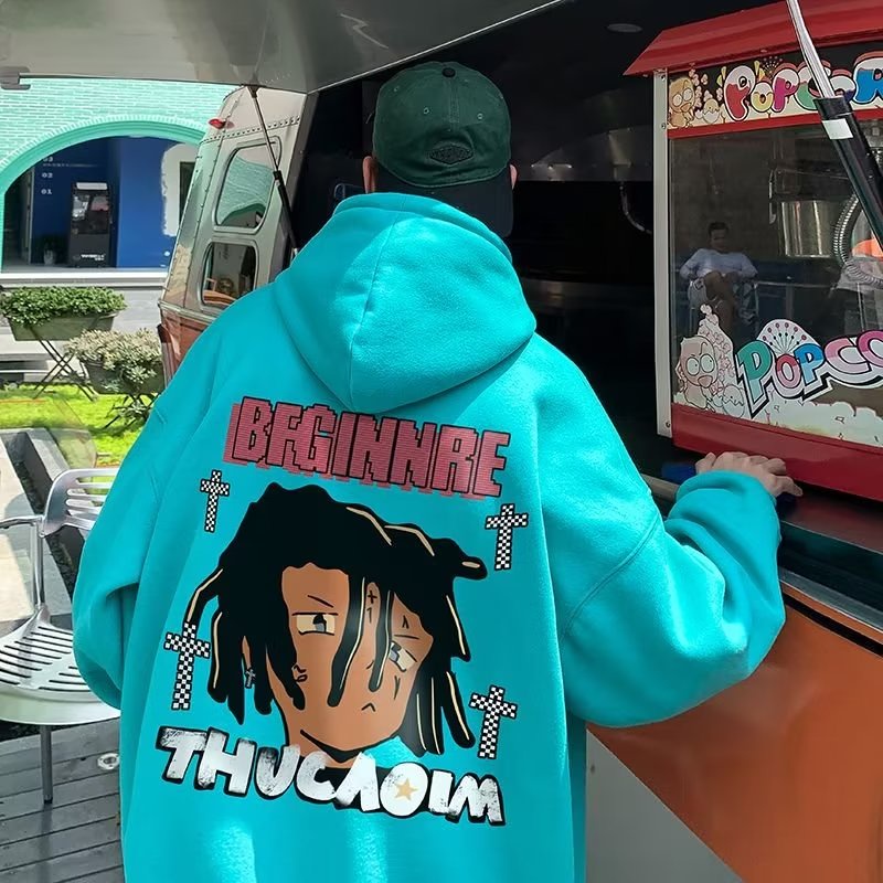 Áo Hoodie Dáng Rộng Tay Dài In Hình Hoạt Hình Rock Boy Mùa Thu Cá Tính Thời Trang Cho Nam Và Nữ