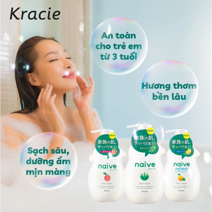 Combo chăm sóc da mặt và body hương lá đào dịu nhẹ : sữa rữa mặt 130gr + sữa tắm 530ml Naive chính hãng [Kracie]