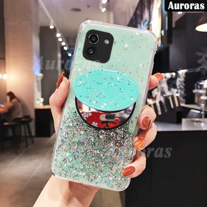 Ốp Điện Thoại Mềm Trong Suốt Trang Điểm Kim Tuyến Có Vòng Đỡ Cho Samsung Galaxy A03 A03S A03 A03S