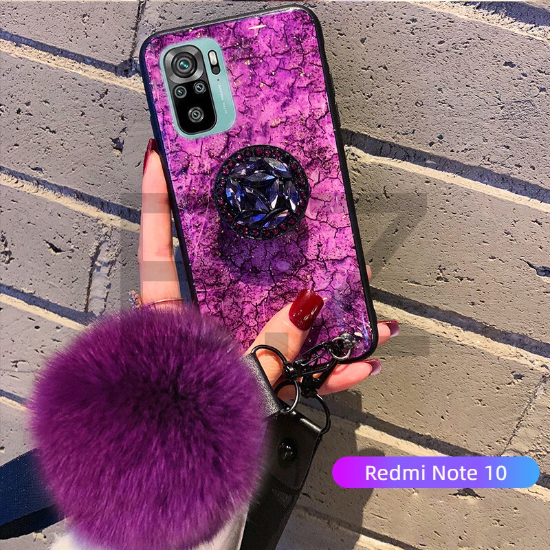 Ốp điện thoại họa tiết cẩm thạch lấp lánh + bóng lông cho Xiaomi Redmi Note 10 Redmi Note 10s Note 9s 9 10 Pro Note8 Note7 K30 K20