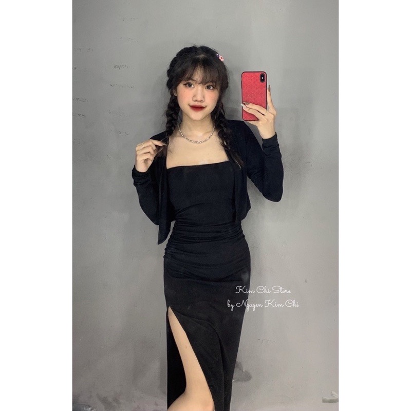 Đầm ôm xẻ kèm áo siêu xinh 2 món SE 1