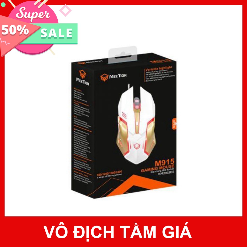 Chuột Gaming Meetion MT915 - Đèn led cực đẹp - Màu đen và trắng - Thiết kế bá cháy - Độ bền 50 triệu click - BH 12 tháng