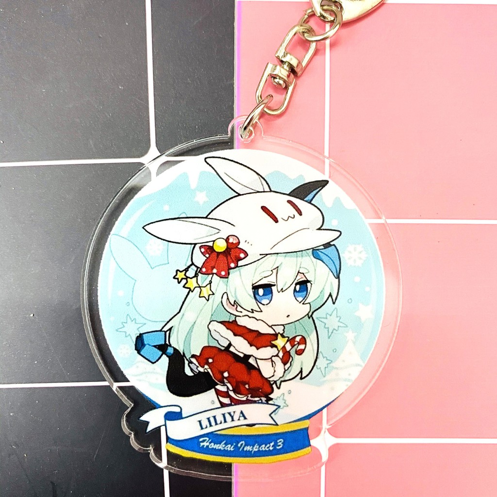 ( Mica trong acrylic ) Móc khóa Honkai Impact 3 Quả cầu thủy tinh Giáng Sinh Valkyrie X-mas chibi anime