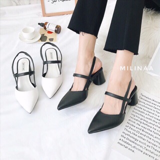 Giày công sở da mờ hở gót