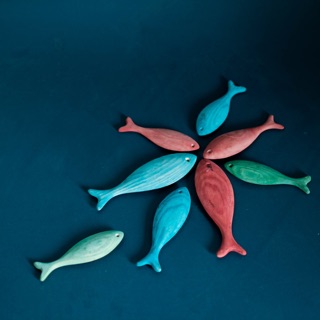 Cá gỗ 3 màu trang trí - cá gỗ handmade