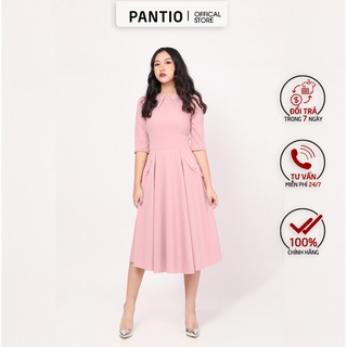 Đầm công sở cổ áo thiết kế dạng lưới hai túi dáng suông thời trang FDC92332 - PANTIO