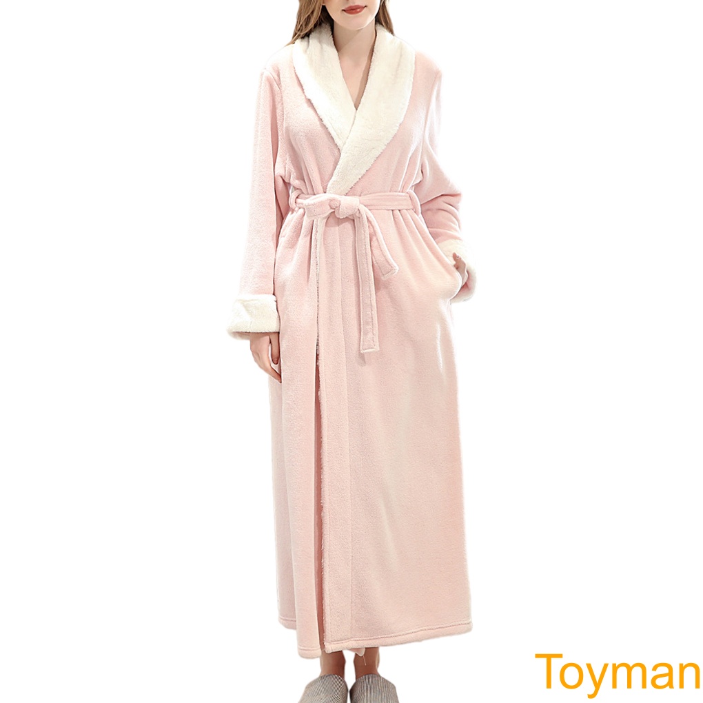 TM-Unisex Long Robe Bathrobe Salon Winter Autumn Casual Warm Nightgown Skin-friendly Sleepwear Breathable Elastic