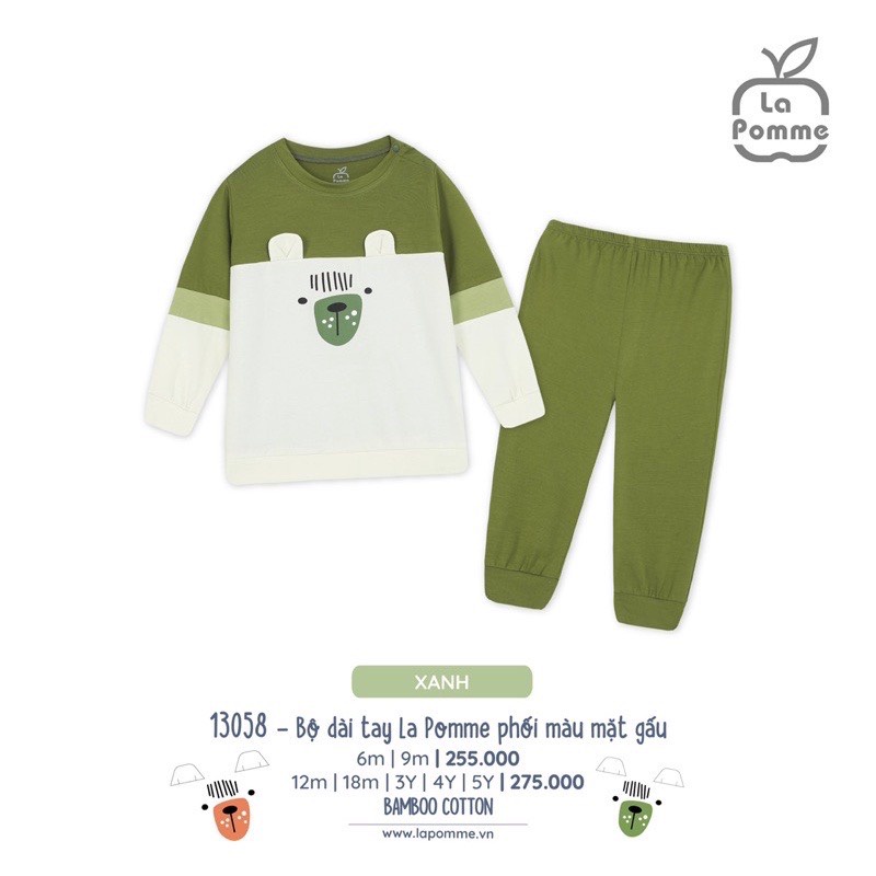 Bộ Đồ Dài Tay Phối Hình Mặt Gấu Chất Vải Sợi Tre Cotton Cho Bé