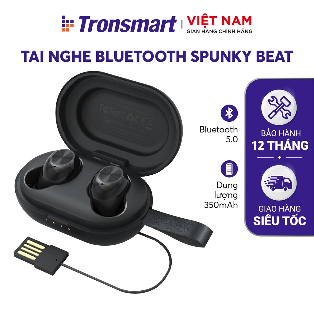 Tai nghe Bluetooth 5.0 Tronsmart Spunky Beat TM-365824 Khử tiếng ồn Chống nước IPX5-Hàng chính hãng - Bảo hành 12 tháng