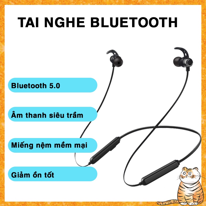 TAI NGHE BLUETOOTH CÓ DÂY ĐEO CỔ - ÂM TRẦM - GIẢM ÔN TỐT tai nghe nhét tai thích hợp cho oppo huawei vivo android và IOS