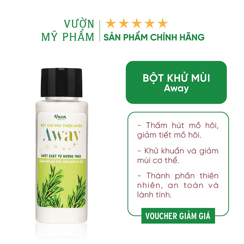 Bột khử mùi cơ thể AWAY - Giảm tiết mồ hôi nách, mồ hôi tay, chân - Khử mùi hôi nách, khử mùi cơ thể - Vườn Mỹ Phẩm