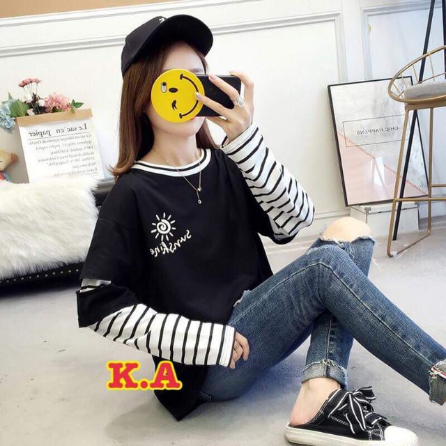 Áo tay kẻ mặt trời phiên bản đông kèm ảnh thật