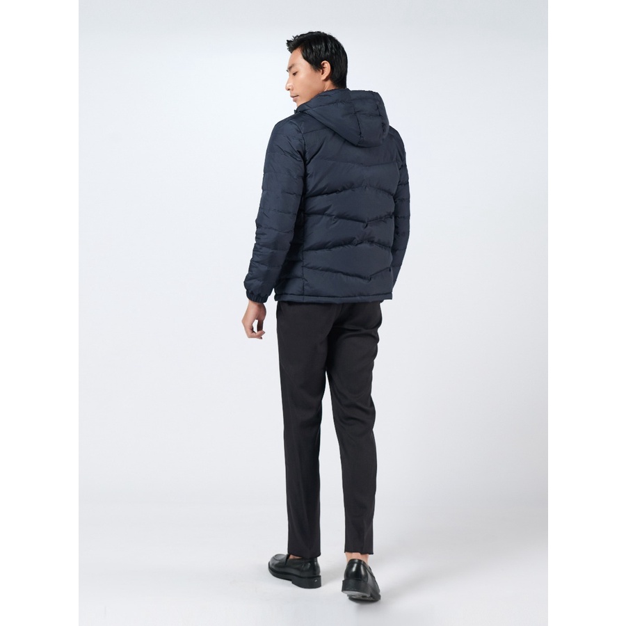 Áo khoác phao nam Owen JK220726 jacket 2 lớp màu navy trơn vải polyester cao cấp dáng suông có mũ bo tay gấu