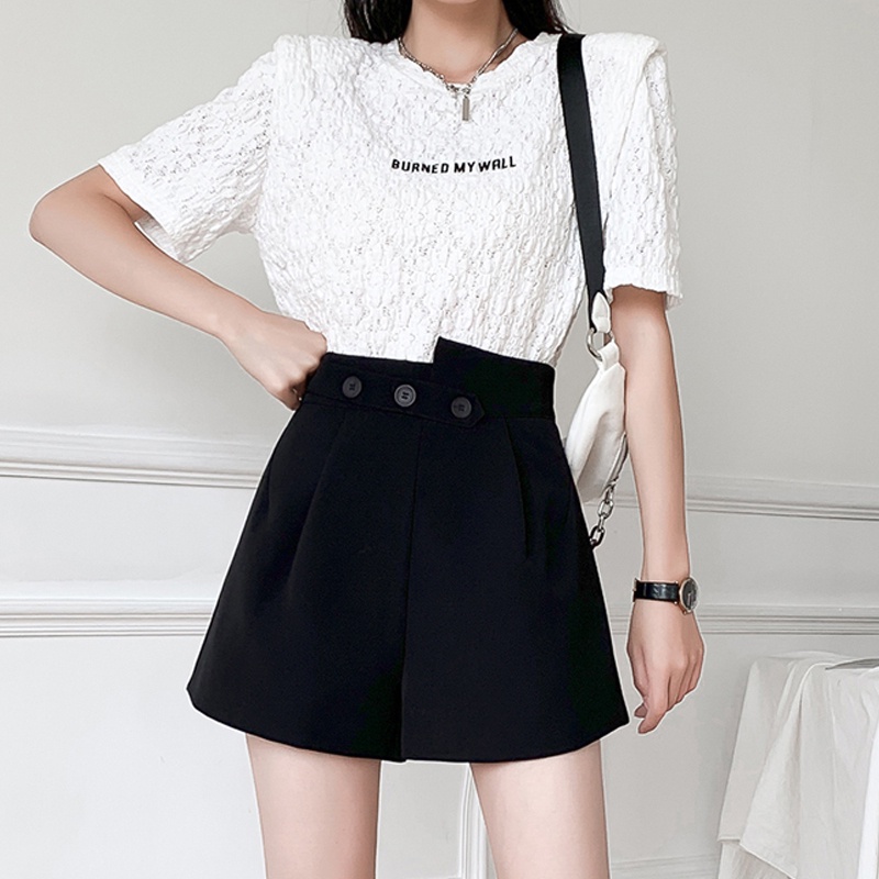 Quần ngắn dành cho nữ Ống Rộng Lưng Cao Màu Trơn Thời Trang