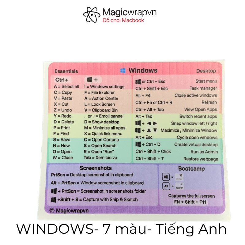 [V3] Miếng dán phím tắt Win.đows 10 / 11 Có boot.camp | Magicwrapvn | Cho mọi laptop. Sticker phím tắt.