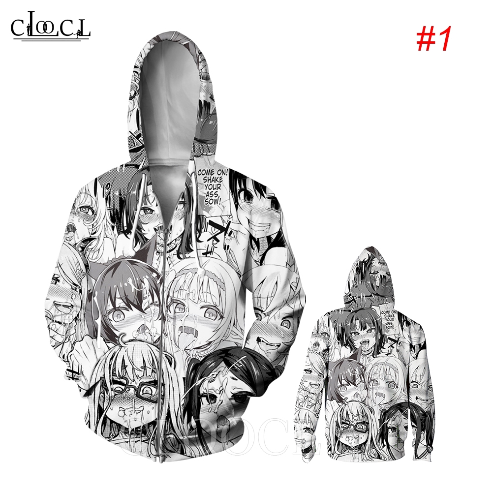 CLOOCL Ahegao Hentai Anime Girl 3D Print Men Long Sleeve Zipper Hoodies