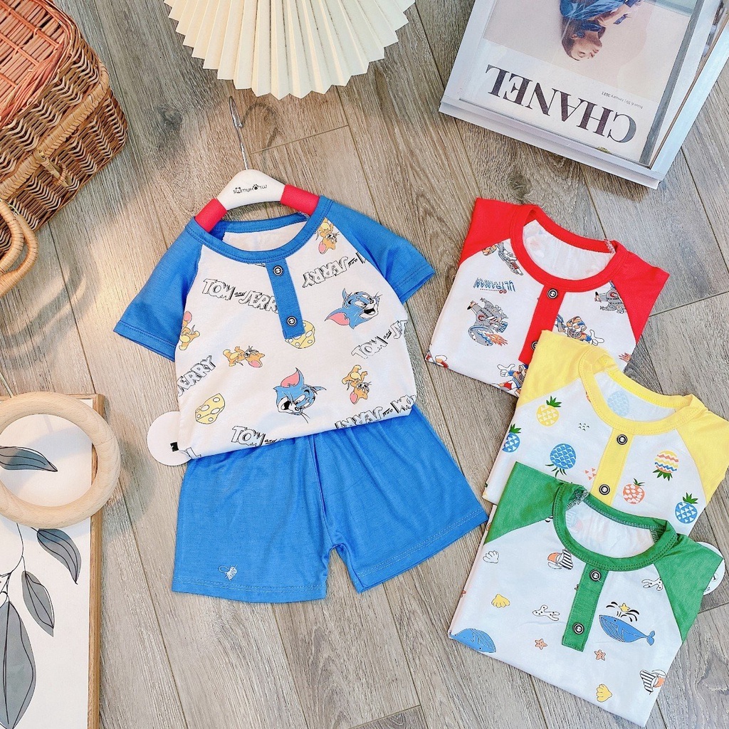 Bộ cộc tay thun lạnh cúc ngực cho bé