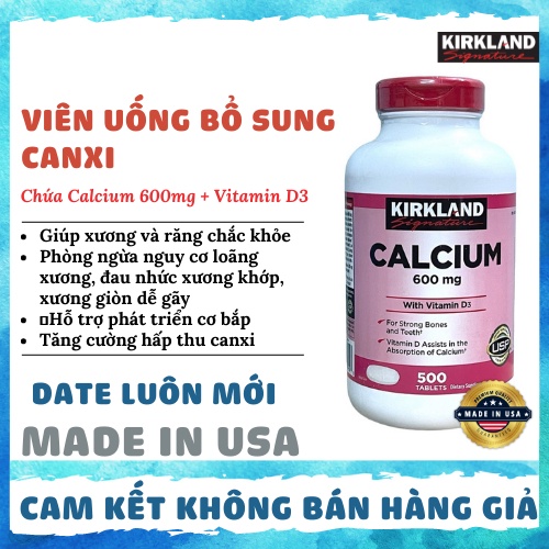[ MẪU MỚI ] Viên Uống bổ sung Canxi Kirkland Calcium 600mg Vitamin D3 500 Viên - Hàng Chính Hãng
