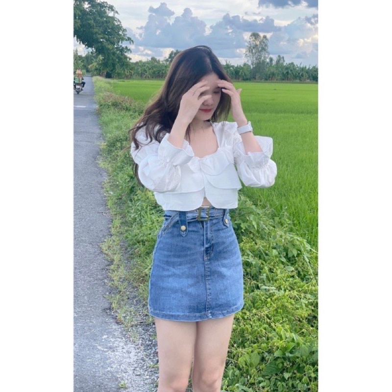Chân váy jean co giãn kèm đai  xịn mã mới hot trend, có lót quần nhe mn