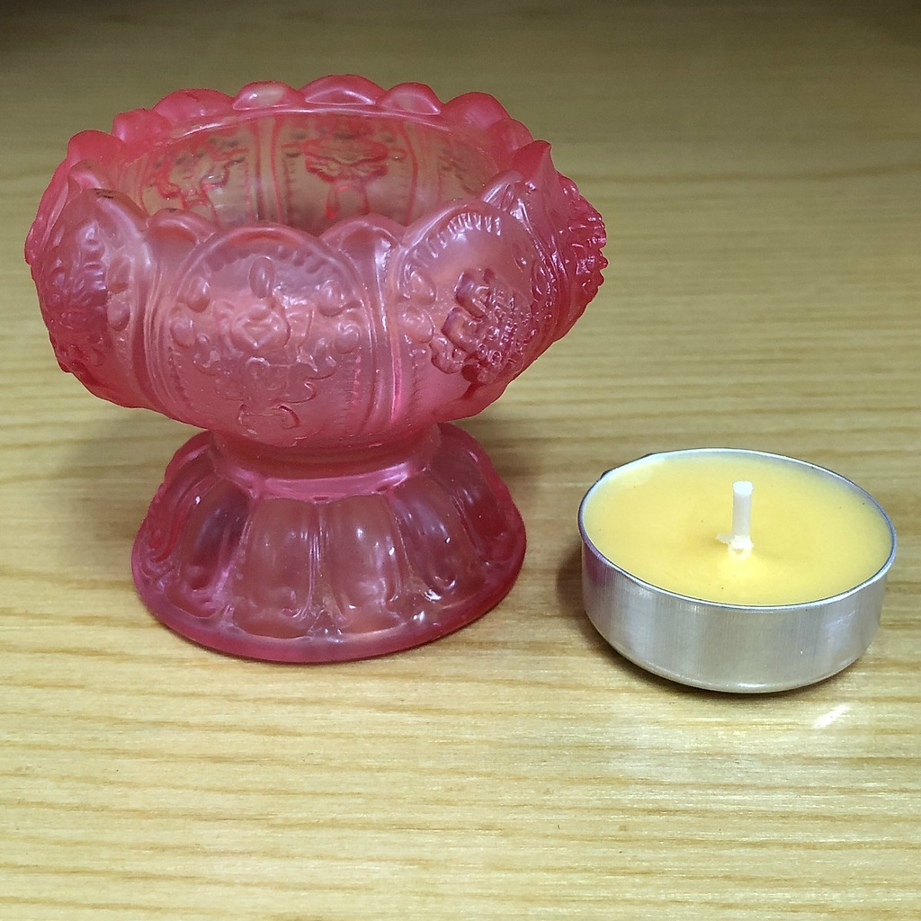 Chân đế nến giã ngọc lưu li đỏ ( tặng kèm 1 chiếc nến bơ) - TL74 - Đồ thờ Tịnh Phương