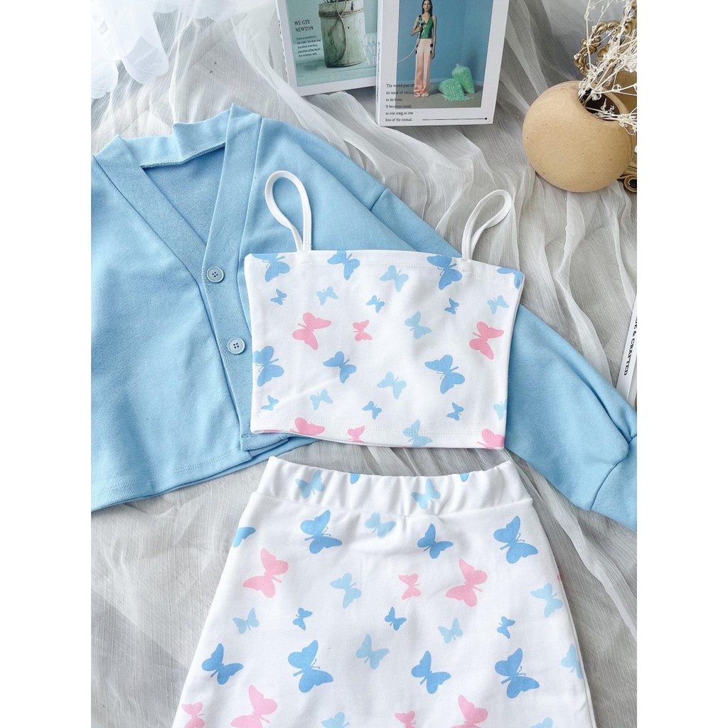 Bộ Áo Cardigan ống Croptop  Bướm  Set Áo Khoác Dài Tay Kèm Váy Áo ống DK-0046 | BigBuy360 - bigbuy360.vn