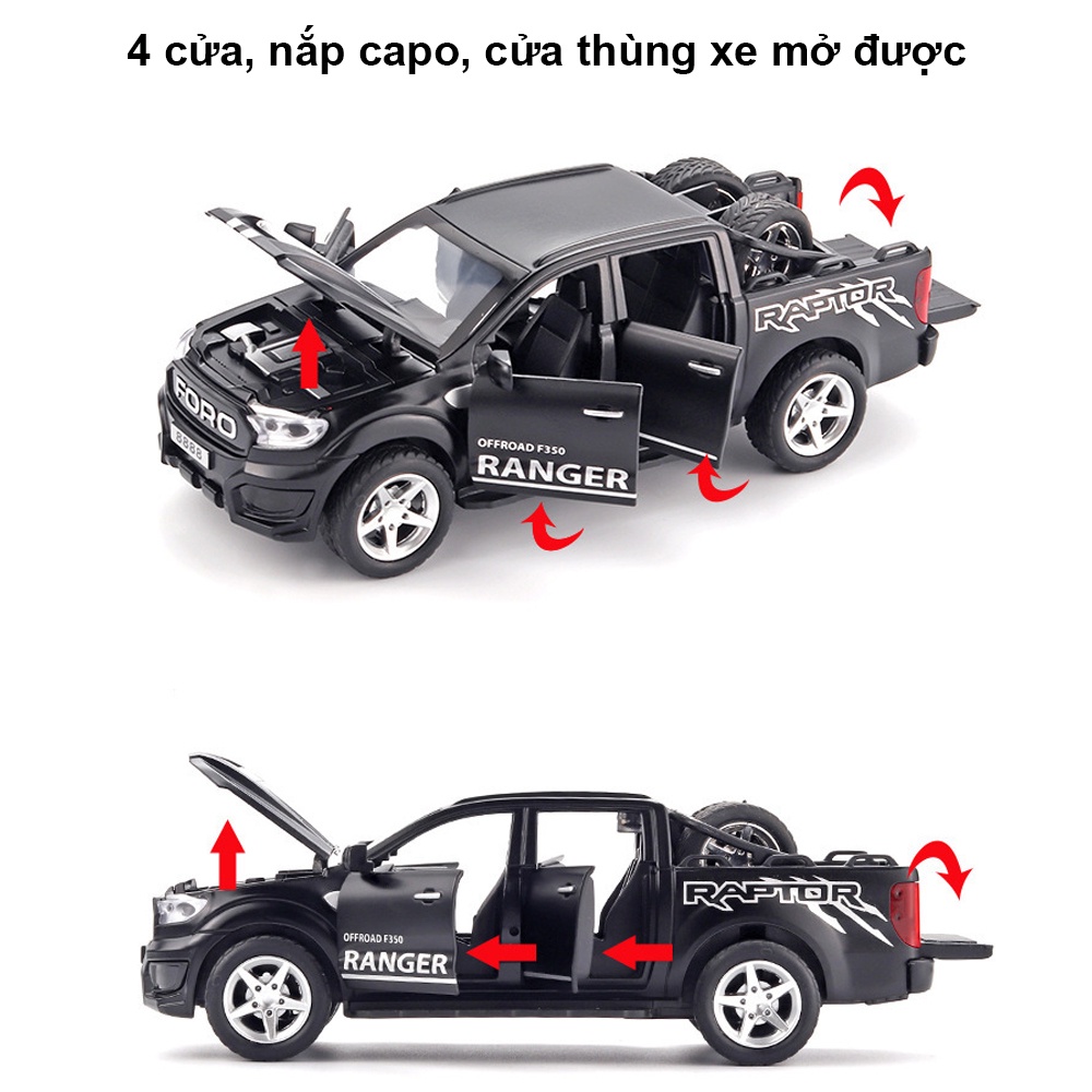 Mô hình xe ô tô FORD RAPTOR F350 tỷ lệ 1:32 khung hợp kim cót chạy đà có đèn âm thanh mô phỏng