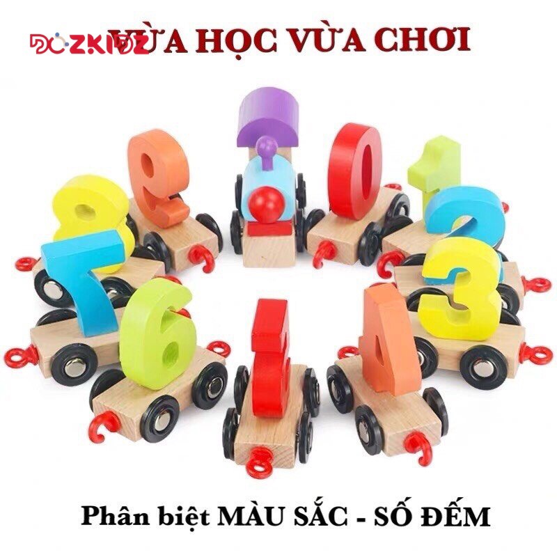 Đồ chơi trẻ em - Bộ tàu hỏa 11 toa kèm số bằng gỗ - DOZKIDZ