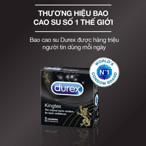 Bao Cao Su Durex Kingtex - Size 49mm, Hộp 3 Cái - Bao Cao Su Ôm Sát Vừa Vặn, Kéo Dài Thời Gian Quan Hệ, Hàng Chính Hãng