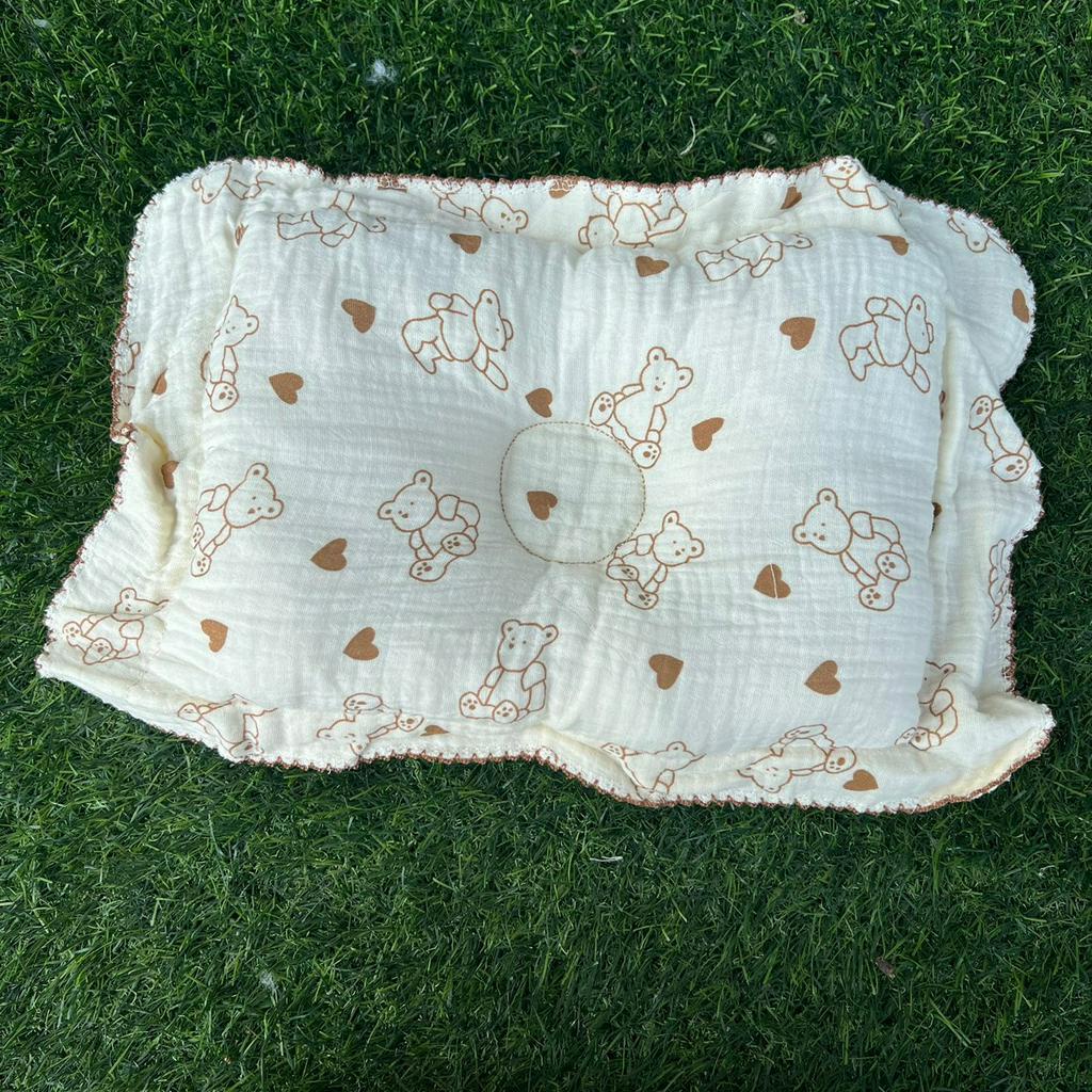 Gối xô muslin, Gối xô bông có lõm định hình chống méo đầu cho bé phù hợp bé từ 0-1 tuổi