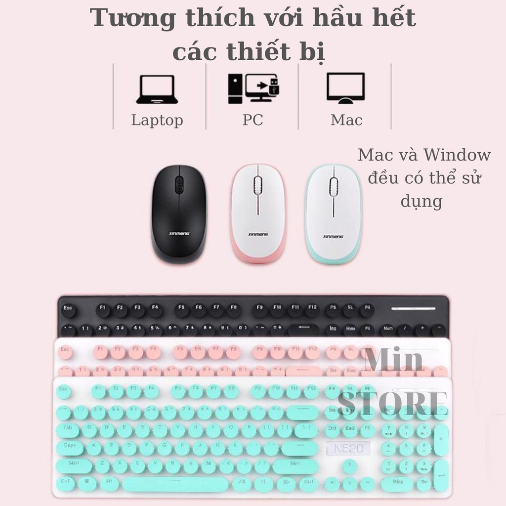 Bộ Chuột và Bàn Phím Không Dây Siêu Đẹp N520 Mẫu Cao Cấp Màu Cực Đẹp, Phím Siêu Êm  - Min STORE | WebRaoVat - webraovat.net.vn