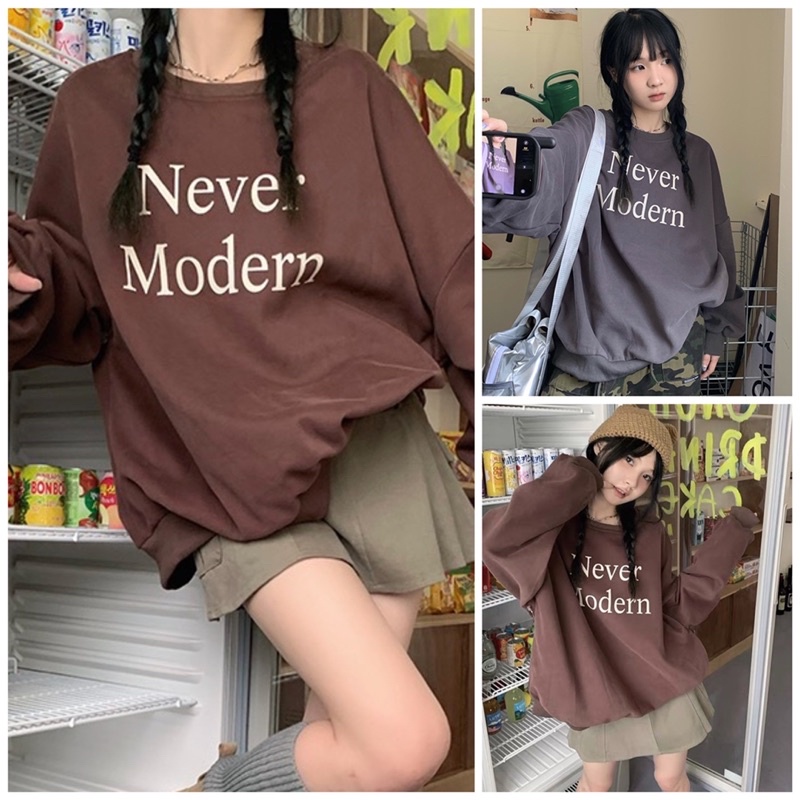 Áo sweater nỉ nam nữ form rộng chất nỉ bông 2 lớp dày đẹp in hình never