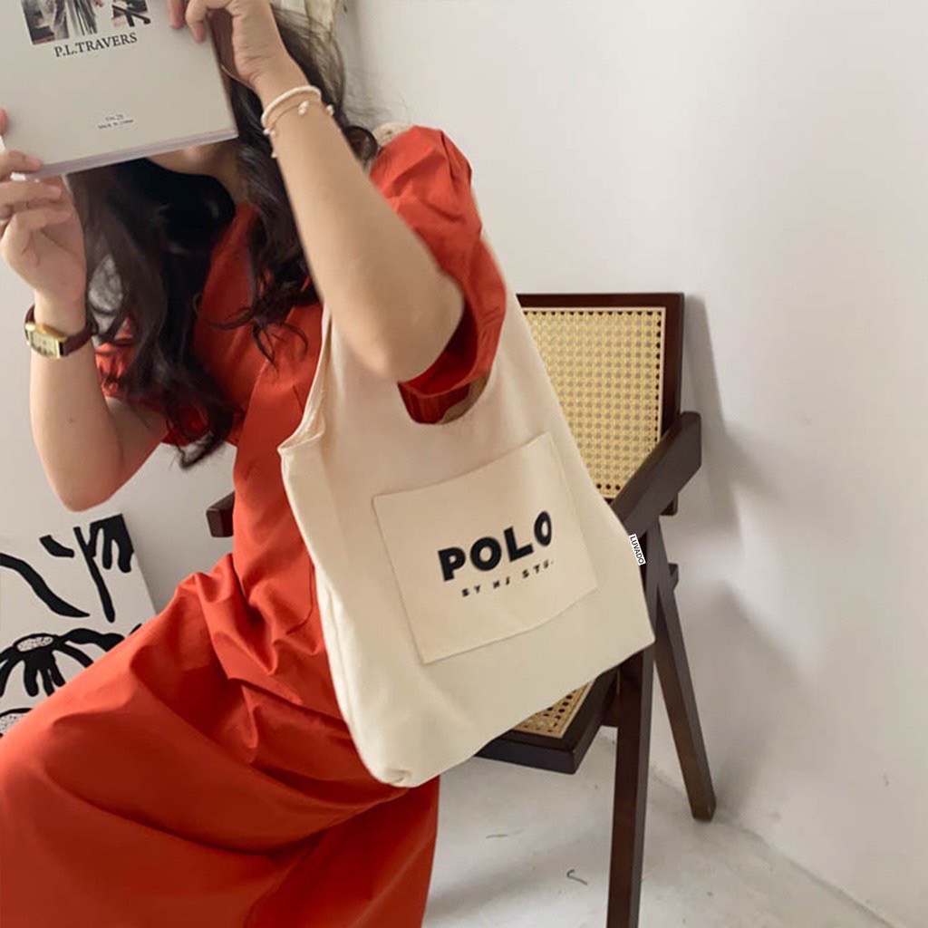Túi Tote Tròn Vải Canvas Vintage Phong Cách Hàn Quốc