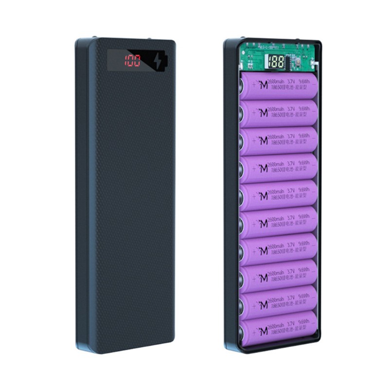 Hộp đựng pin dự phòng 10x18650 hai cổng usb màn hình lcd diy