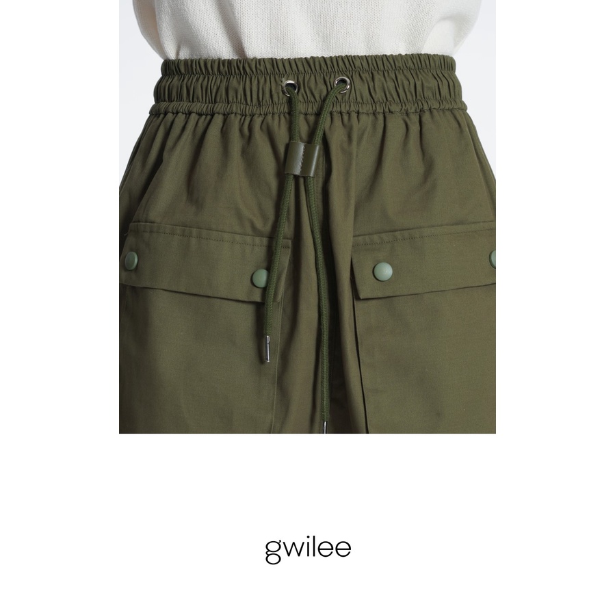 Leather stopper cargo skirt - Chân váy chữ A chất vải cotton da mờ màu xanh oliu cá tính