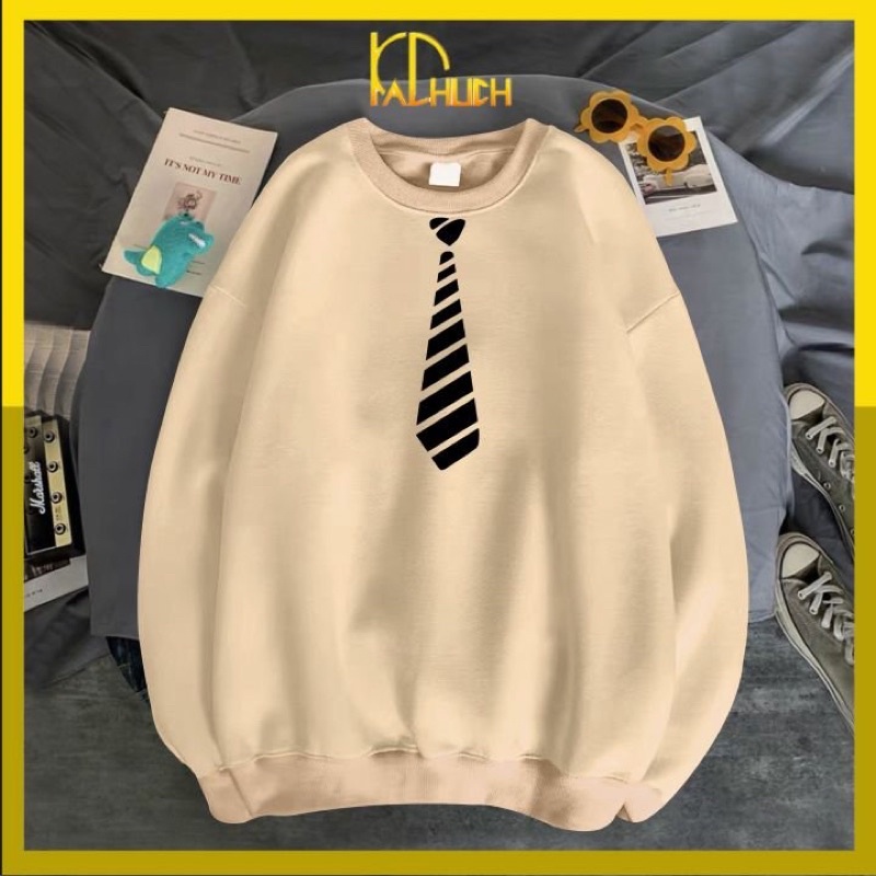 Áo sweater unisex in cà vạt ngộ nghĩnh nhiều màu,vải nỉ bông mềm mịn