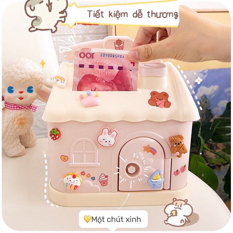 HỘP TIẾT KIỆM TIỀN MÀU HỒNG XANH HÌNH NGÔI NHÀ THIẾT KẾ ĐẸP, TIỆN DỤNG