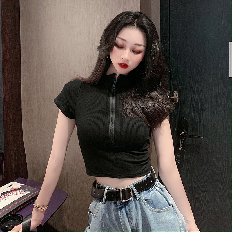 Áo Croptop Nữ Tay Ngắn Cổ Khóa Kéo Thời Trang Sang Trọng Hot Trend Xinh Xắn Chất Nhẹ Mát Dễ Chịu - Ranshi RA036