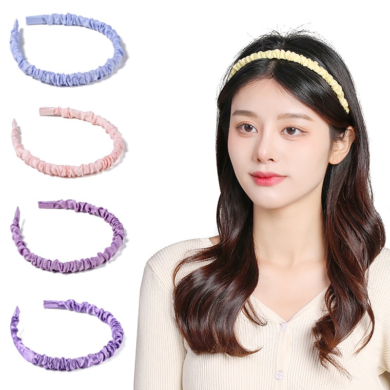 Băng Đô Cài Tóc Bằng Lụa Satin Phối Bèo Dễ Thương Phong Cách Hàn Quốc Cho Cô Dâu