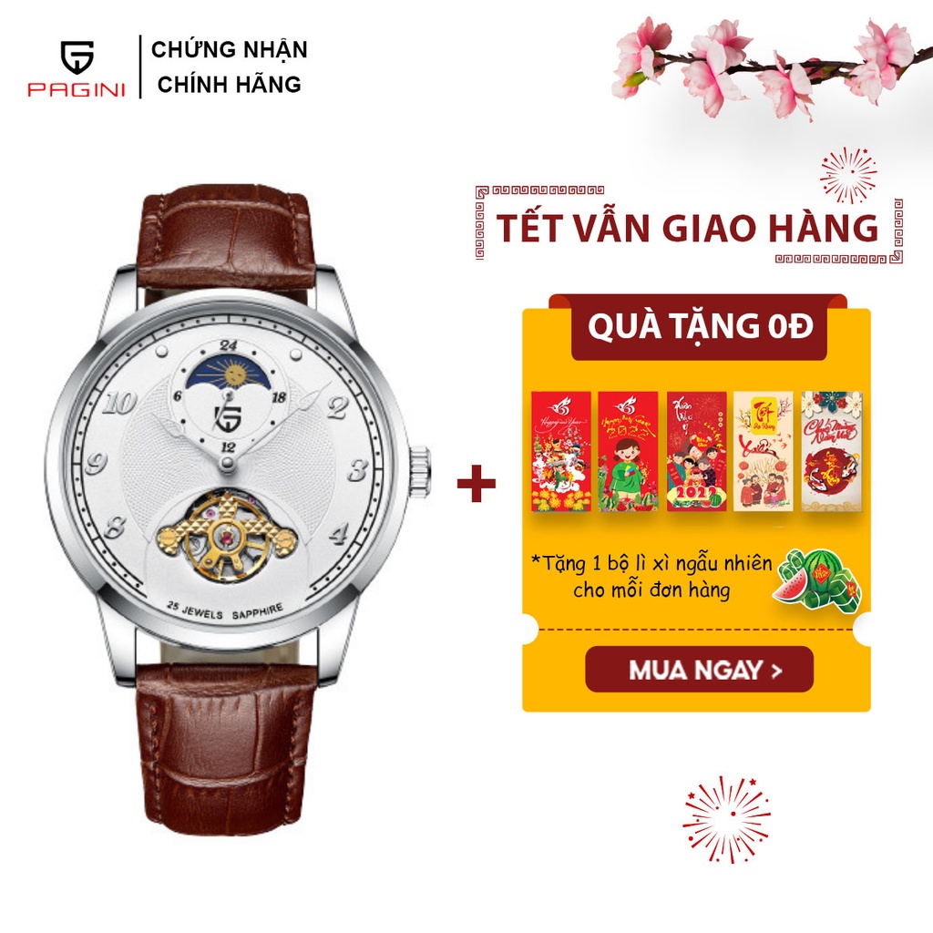 Đồng hồ cơ nam chính hãng PAGINI PA3399 dây da cao cấp mềm mại mặt kính sapphire chống nước chống xước-Bảo hành 12 tháng | BigBuy360 - bigbuy360.vn