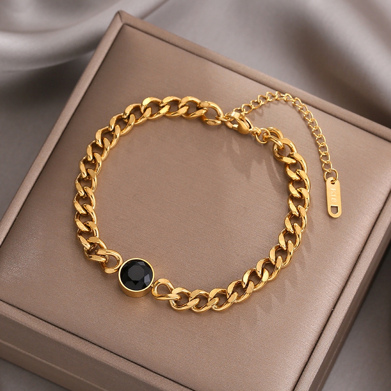 Vòng Tay Dây Xích Tròn Đen Bằng Thép Titanium Dày 18k Phong Cách Âu Mỹ
