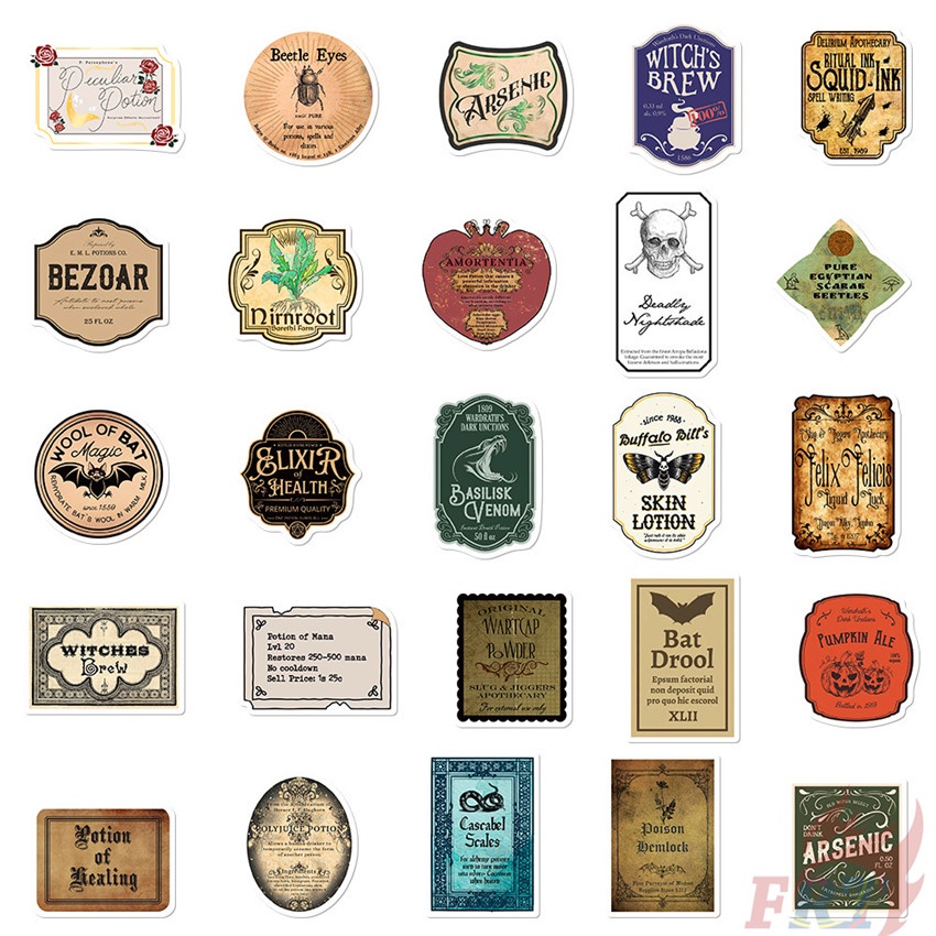 50 Cái / Bộ ❉ Bộ 02 Miếng Dán Phong Cách Retro Độc Đáo ❉ Sticker Dán Tường Chống Thấm Nước Họa Tiết Doodle Hợp Thời Trang