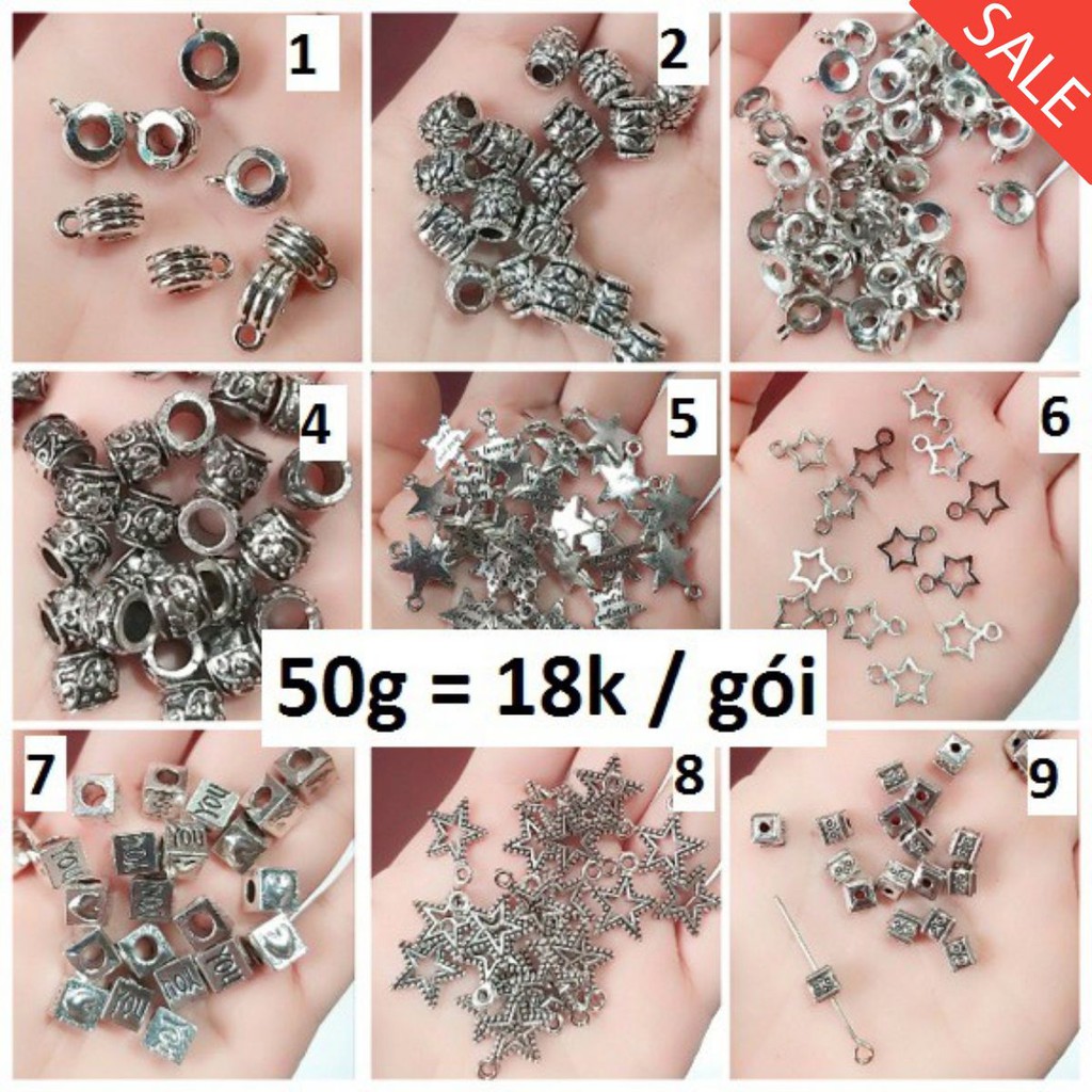 Charm sỉ phụ kiện bạc cổ : 50g / gói = 25k