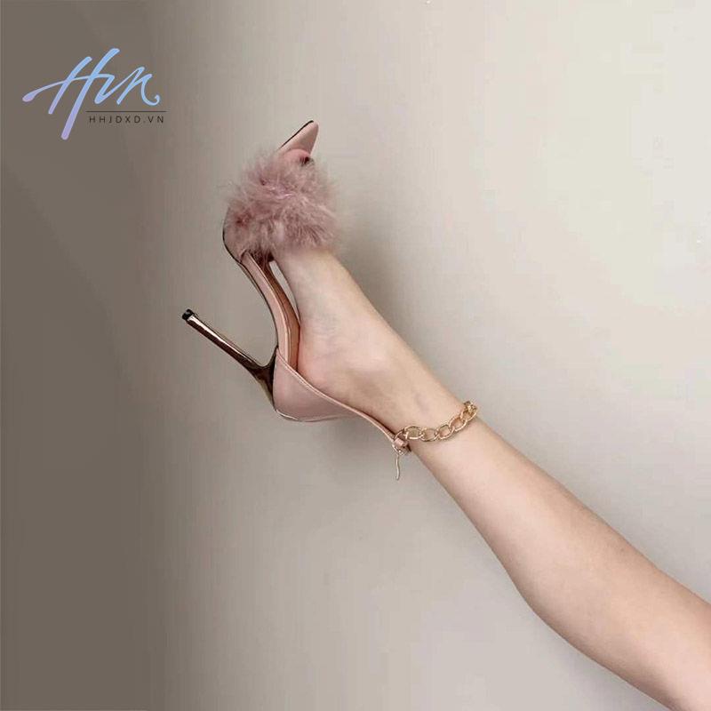 Giày Cao Gót Quai Xích Phối Lông Kim Loại Mx2022 Thời Trang Cho Nữ