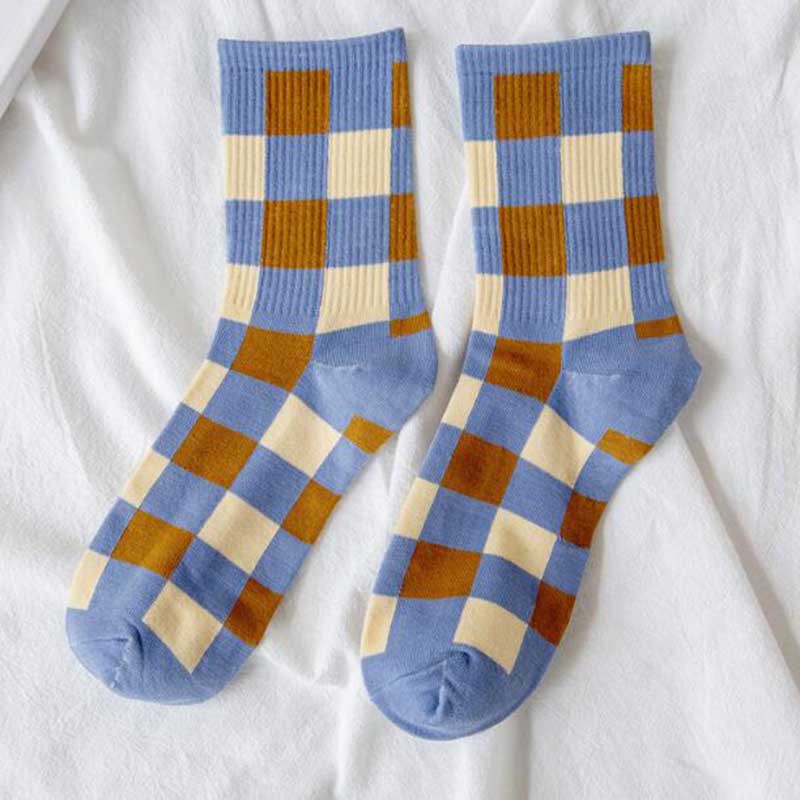 Đôi Vớ Cotton Họa Tiết Sọc Caro Nhiều Màu Dễ Thương Cho Nữ