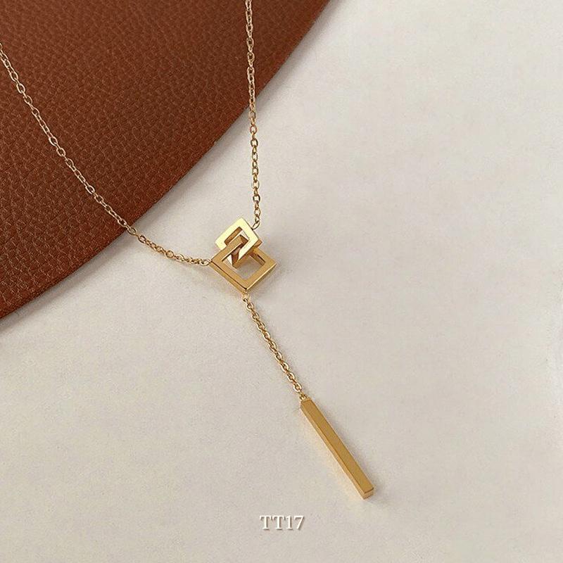 [KHÔNG ĐEN GỈ] Dây chuyền Titan dài mặt vuông đơn giản sang trọn Mely TT17