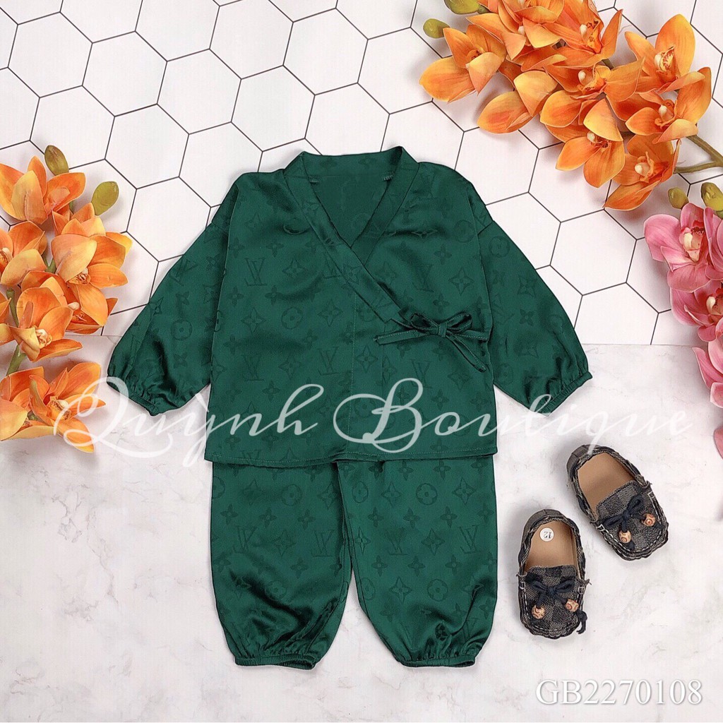 Quần áo trẻ em QUỲNH BOUTIQUE Bộ Pijama lụa họa tiết LV