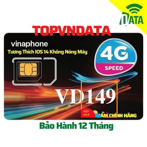 SIM4G VD149 Vinaphone ( Miễn phí Gọi + Vào Mạng 1 Năm Tốc Độ Cao )Có Video kèm test Tốc Độ,Bảo Hành 12 Tháng