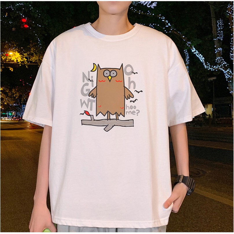 Áo thun 360 unisex nam nữ tay lỡ đơn giản fom rộng cotton hình Cú Mèo siêu cute - áo phông nam nữ dáng rộng