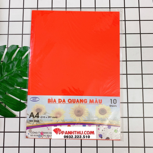 BÌA GIẤY DẠ QUANG A4 Xấp /10Tờ (ĐL 180gs)