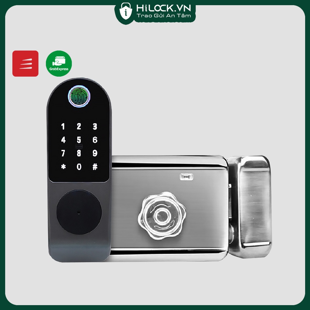 Khóa cửa vân tay thông minh HLO107 cho cửa gỗ, cửa sắt, cửa cổng. mở khóa vân tay, mã số, thẻ từ.. hilock